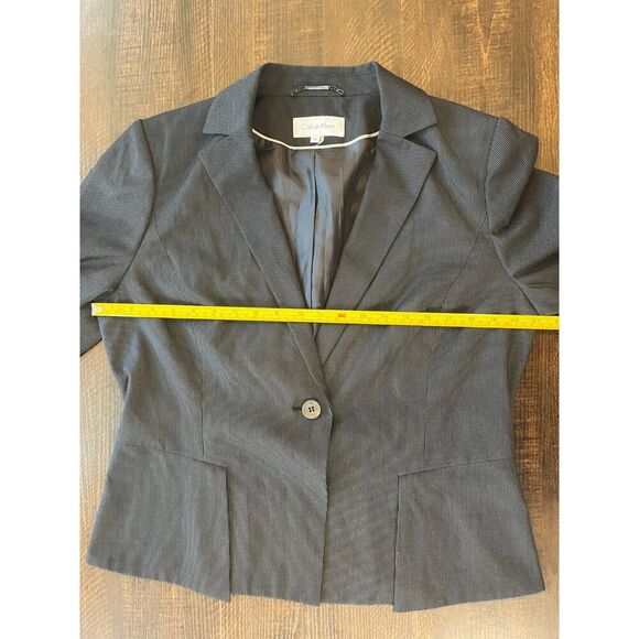 Calvin Klein Womens Black/White Pinstripe 2 Piece Blazer Suit With Skirt Size 14 - Picture 3 of 9